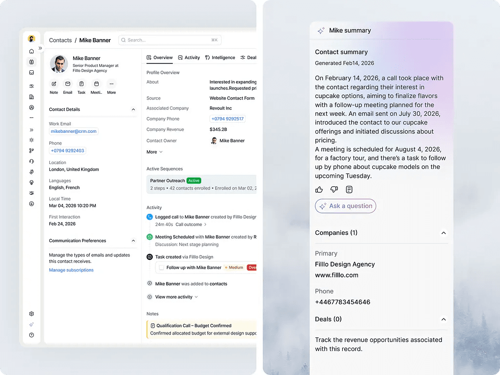 Call recording and sales intelligence mockup