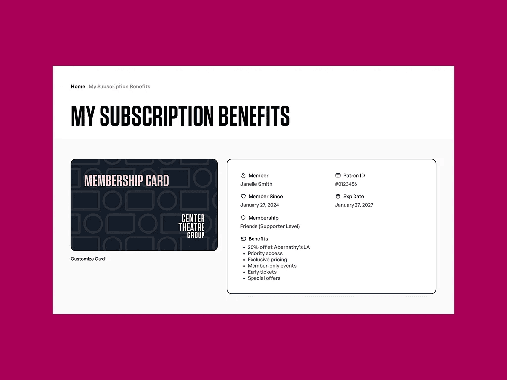 Membership and subscription portal mockup